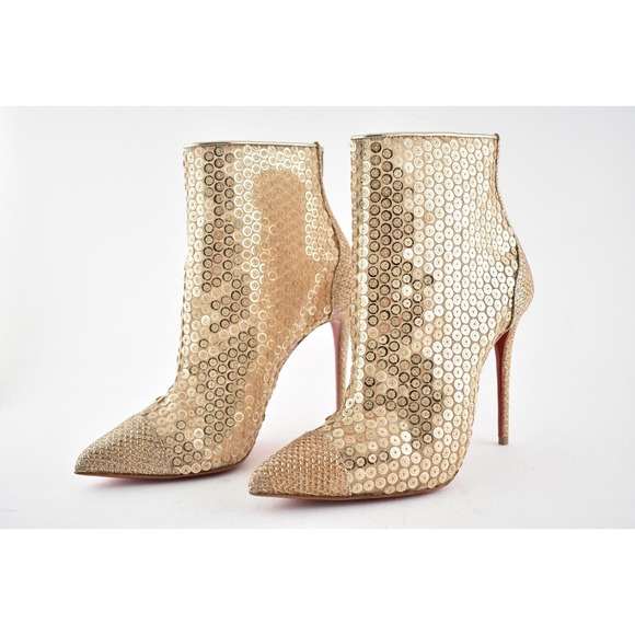 Christian Louboutin Gipsybootie SPC 100 Nude Glitter Mesh Heel Boot Bootie 38.5 - Picture 9 of 12